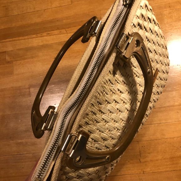 Vintage Italian PIER GIORGIO Straw Purse  Handbag with Melamine Hands, Mirror - Picture 10 of 16